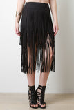 Suede Double Layer Fringe Midi Skirt