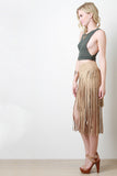 Suede Double Layer Fringe Midi Skirt