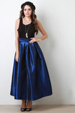 Taffeta Pleated Maxi Skirt