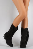 Soda Suede Fringe Round Toe Cowgirl Mid Calf Boot