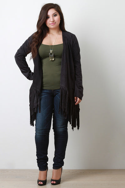 Vegan Suede Fringe Shawl Jacket