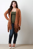 Vegan Suede Fringe Shawl Jacket