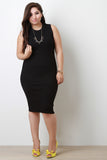 Rib Knit Back Keyhole Midi Dress