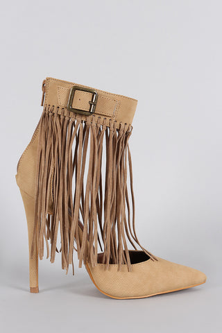 Shoe Republic LA Knotted Fringe Cuff Pointy Toe Pump