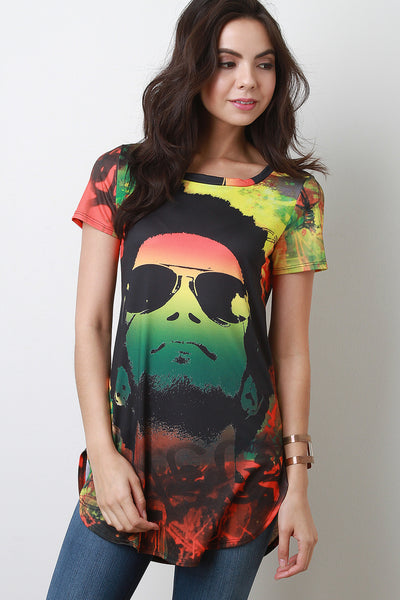 Rasta Graphic Print Short Sleeves Top