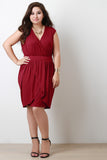 Surplice Ruched Sleeveless Cocktail Dress