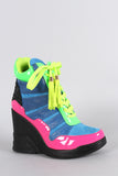 Privileged Colorblock Lizard Tassel Lace Up High Top Wedge Sneaker