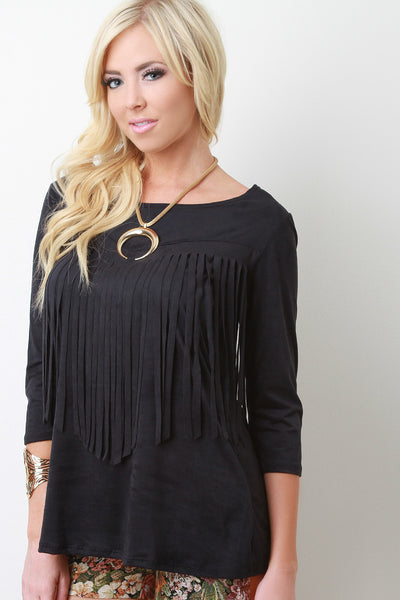 Fringe Yoke Suede Top