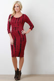 Streak Dye Long Sleeve Midi Dress