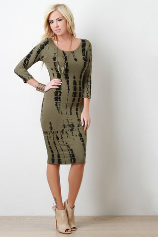 Streak Dye Long Sleeve Midi Dress