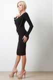 Drape Front Long Sleeve Midi Cocktail Dress