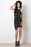 Plaid Grid Asymmetrical Sleeveless Mini Dress