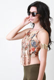 Vegan Suede Floral Fringe Crop Top