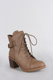 Wild Diva Lounge Curved Topline Side Buckle Combat Ankle Boots