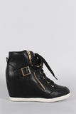 Wild Diva Lounge Studded Buckle Lace Up High Top Wedge Sneaker