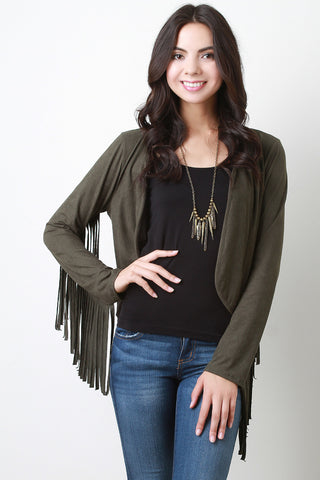 Vegan Suede Fringe Arm Jacket