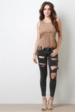 Vegan Suede High Low Fringe Sleeveless Crop Top