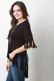 Boho Necklace Fringe Cut High Low Short Sleeves Tee