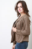 Southwestern Fringe Open Draped Front Suede Jacket