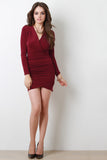 Long Sleeve Ruched Faux Wrap Dress