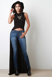 High-Low Sleeveless Mock-Neck Maxi Top