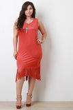 Suede High-Low Fringe Midi Dress