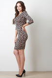 Fret Pattern Bodycon Midi Dress