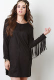 Fringe Sleeve Suede Shift Dress