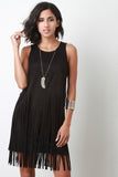 Suede Tiered Fringe Mini Dress