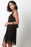 Suede Tiered Fringe Mini Dress