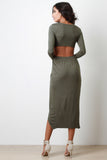 Jersey Knit Surplice Long Sleeves Open Back Midi Dress