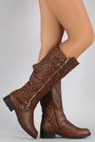 Lug Sole Quilted Buckled Riding Boots