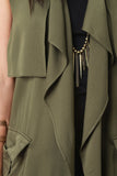 Pocket Belted Draped Lapel Trench Vest