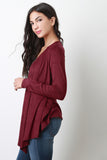 Suede Long Sleeves Drape Front Cardigan