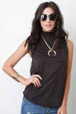 Suede Mock Neck Sleeveless Top