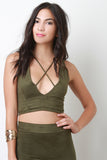 Suede Strappy Sleeveless Crop Top