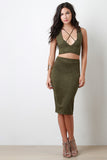 Suede Strappy Sleeveless Crop Top