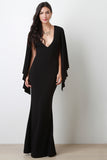 Deep V-Neck Cape Maxi Dress