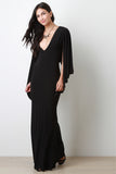 Deep V-Neck Cape Maxi Dress