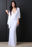 Deep V-Neck Cape Maxi Dress