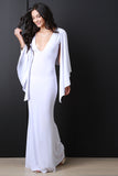 Deep V-Neck Cape Maxi Dress