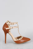 Wild Diva Lounge Pyramid Studded Caged Pointy Toe Pump