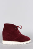 Dollhouse Suede Round Toe Lace Up Desert Wedge Booties