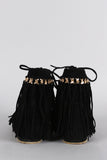 Bamboo Suede Link Chain Fringe Lace Up Moccasin Flat Booties