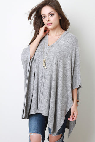 Soft Knit V-Neck Poncho Top