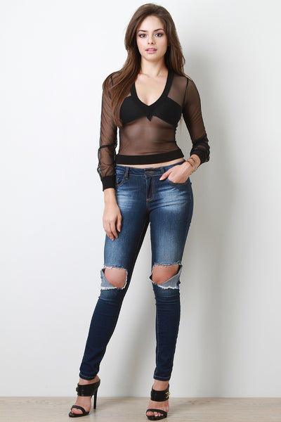 Dark Denim Cut Out Knee Jeans