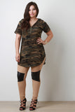 Camouflage Hooded Short Sleeves Longline Tee