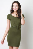 Overlap Knotted Short Sleeve Dress