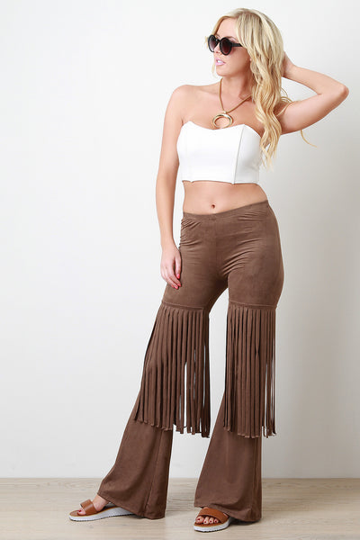 Suede Fringe Flared Bottom Pants