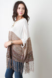 Fringed Hem Multi-Tone Knit Poncho Top